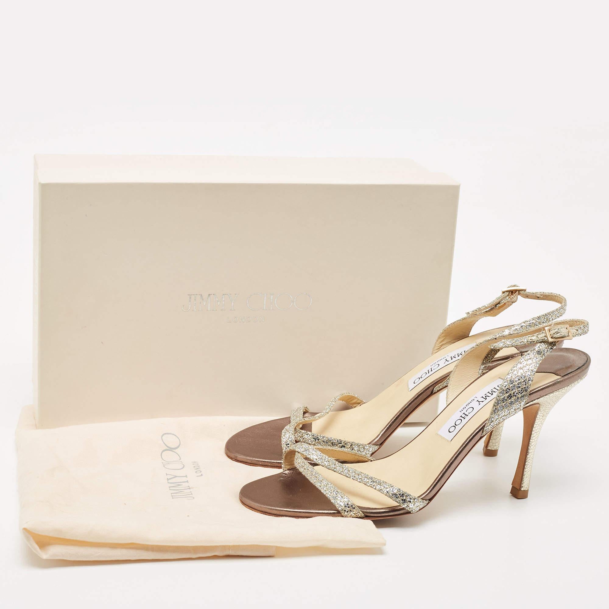 Jimmy Choo Silver Glitter India Slingback Sandals Size 38.5 4