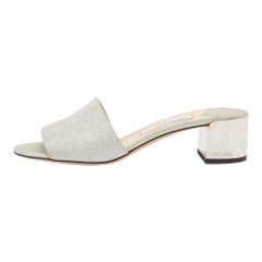 Jimmy Choo Silver Glitter Joni Slide Sandals Size 39