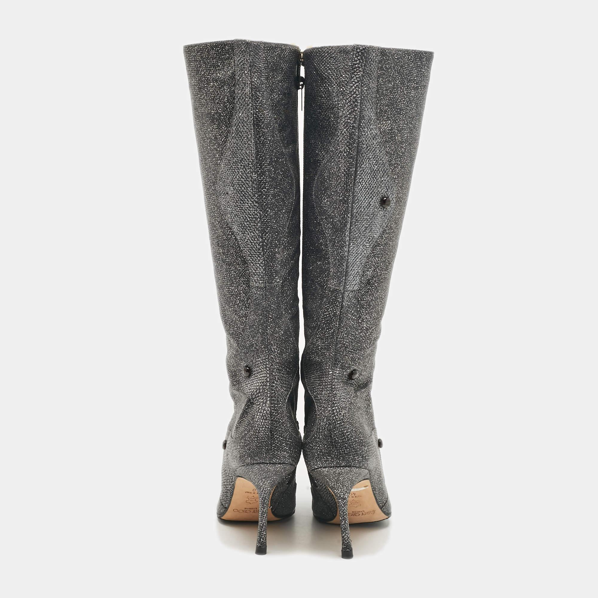 Jimmy Choo Silver Glitter Knee Length Boots Size 40 1