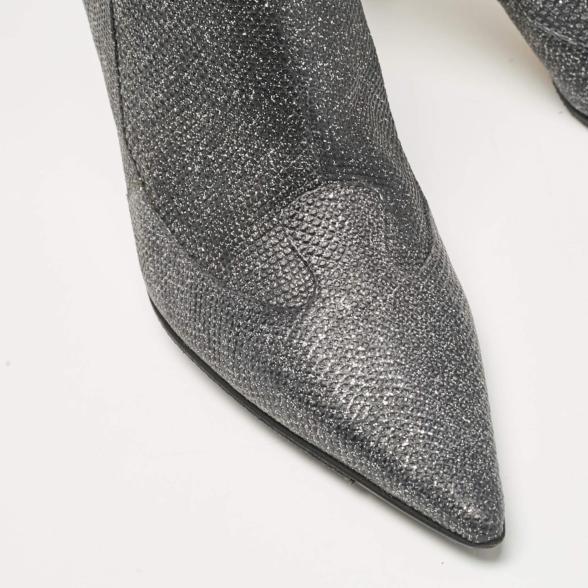 Jimmy Choo Silver Glitter Knee Length Boots Size 40 3
