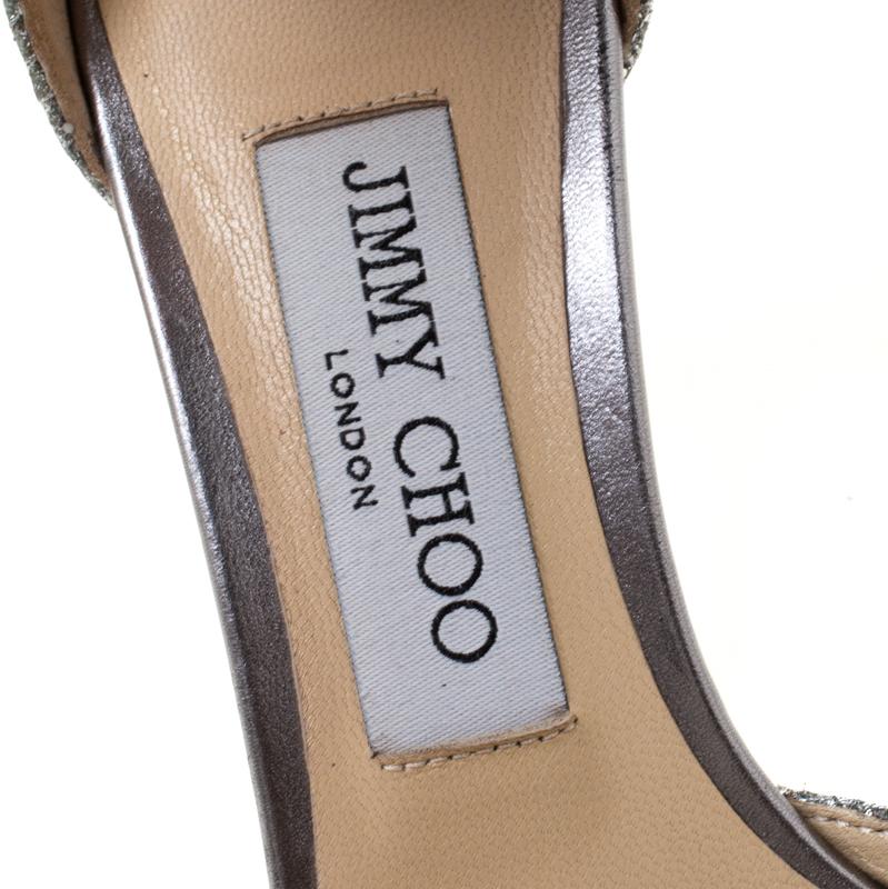 Jimmy Choo Silver Glitter Leather Misty Ankle Strap Sandals Size 36 1