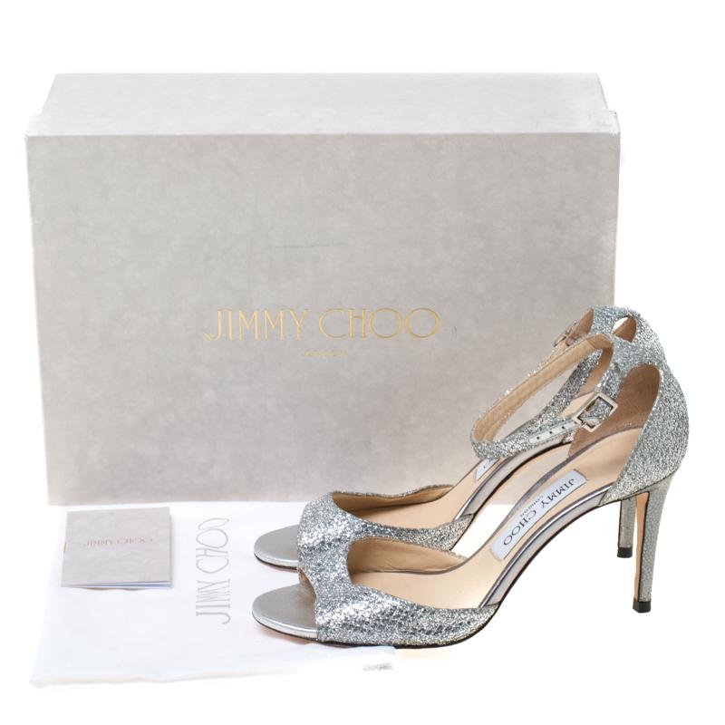 Jimmy Choo Silver Glitter Leather Misty Ankle Strap Sandals Size 36 4