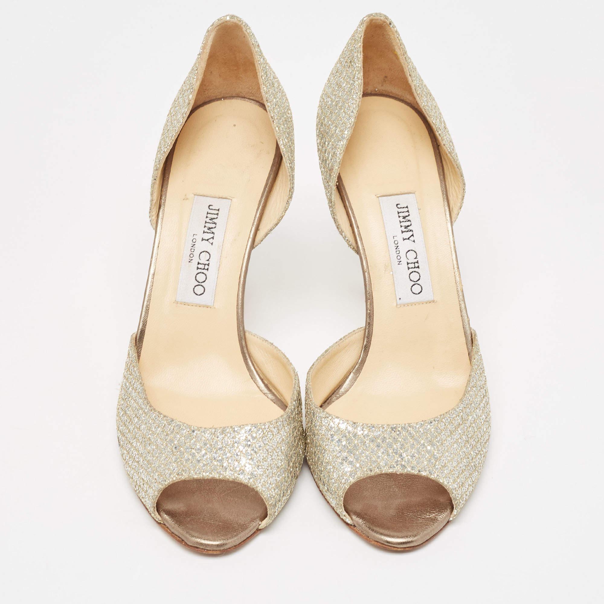 Beige Jimmy Choo Silver Glitter Logan Pumps Size 40 For Sale