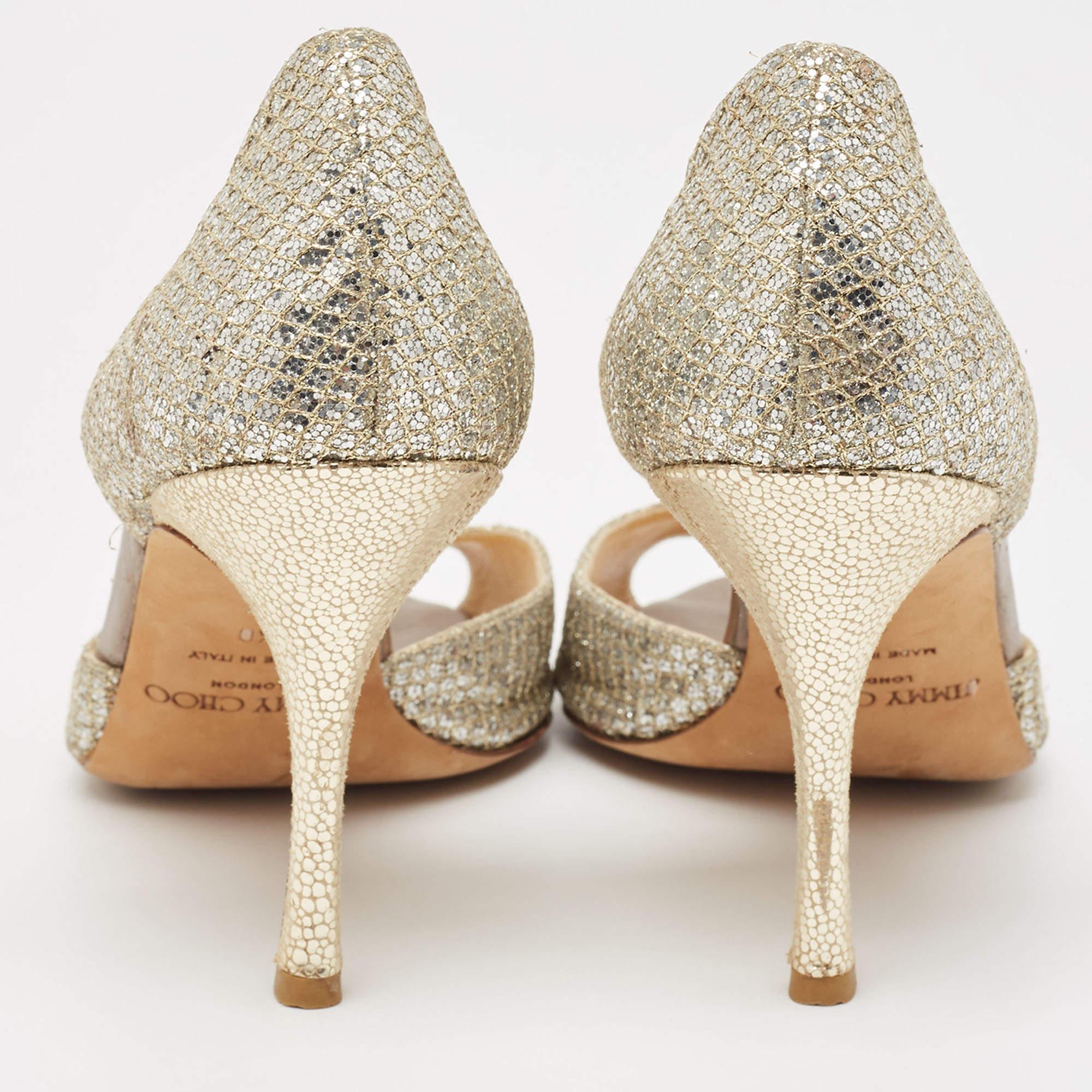 Women's Jimmy Choo Silver Glitter Logan Pumps Size 40 For Sale