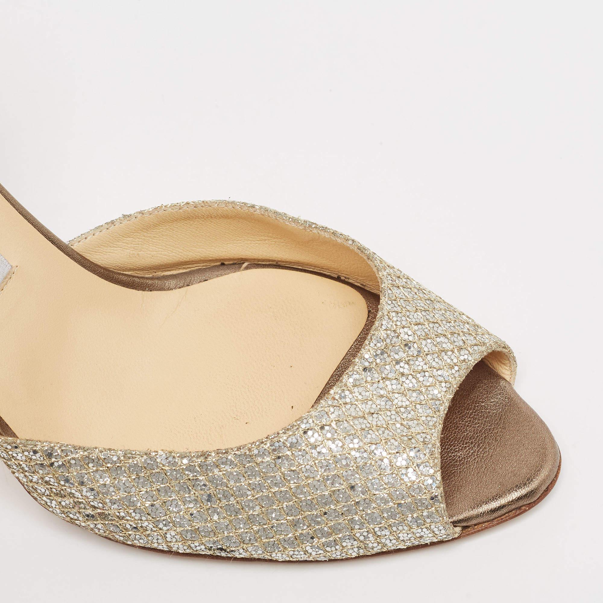 Jimmy Choo Silver Glitter Logan Pumps Size 40 For Sale 2