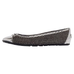 Jimmy Choo Silver Glitter Mesh and Leather Ballet Flats Size 36.5