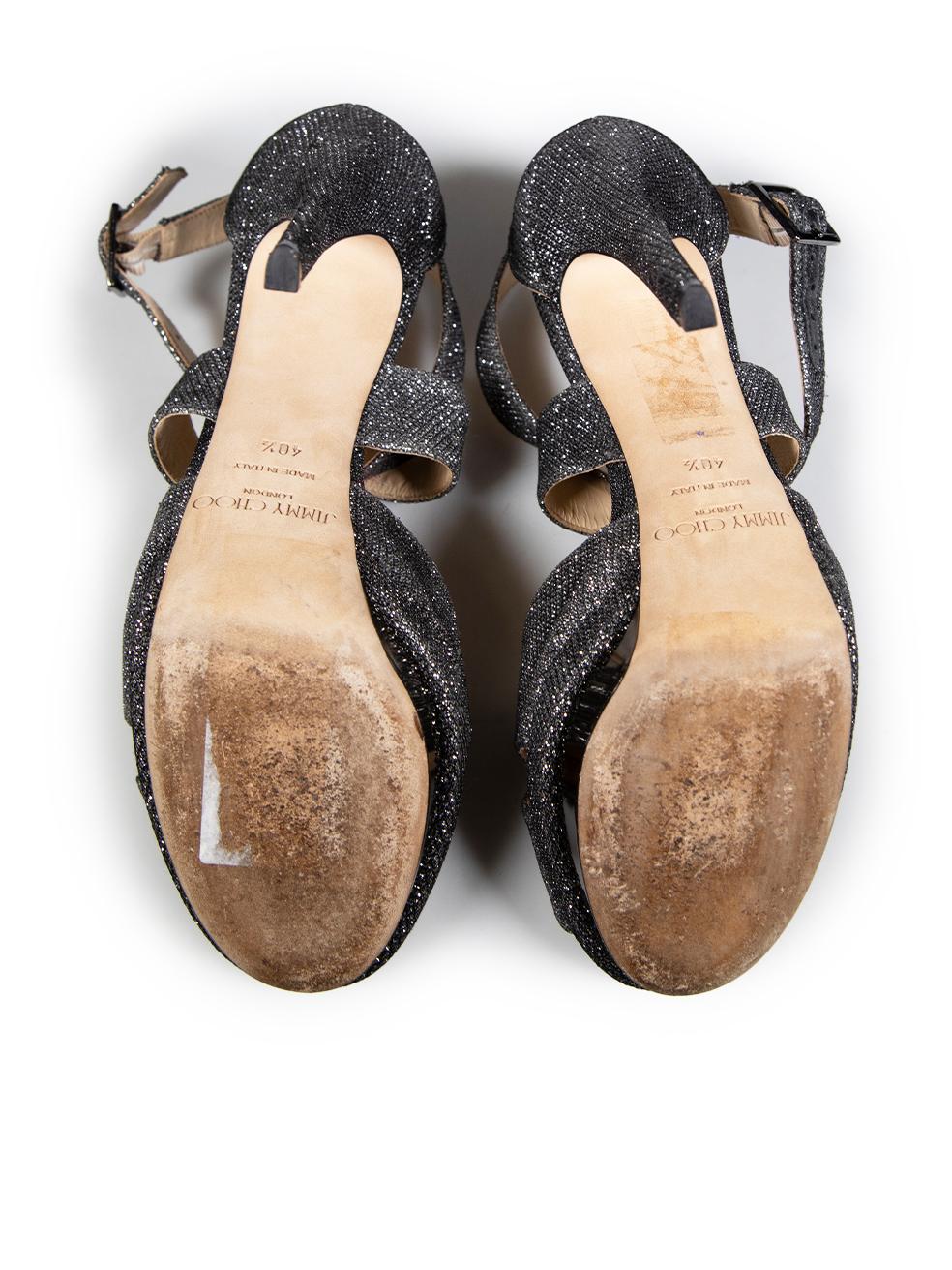 Women's Jimmy Choo Silver Glitter Metallic Sandals Size IT 40.5 For Sale
