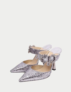 Jimmy Choo Silver Glitter Mule Pumps - EU 37