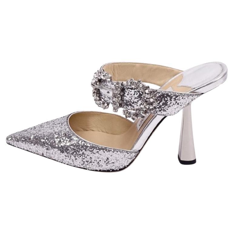 Jimmy Choo Silver Glitter Mule Pumps - EU 37 For Sale