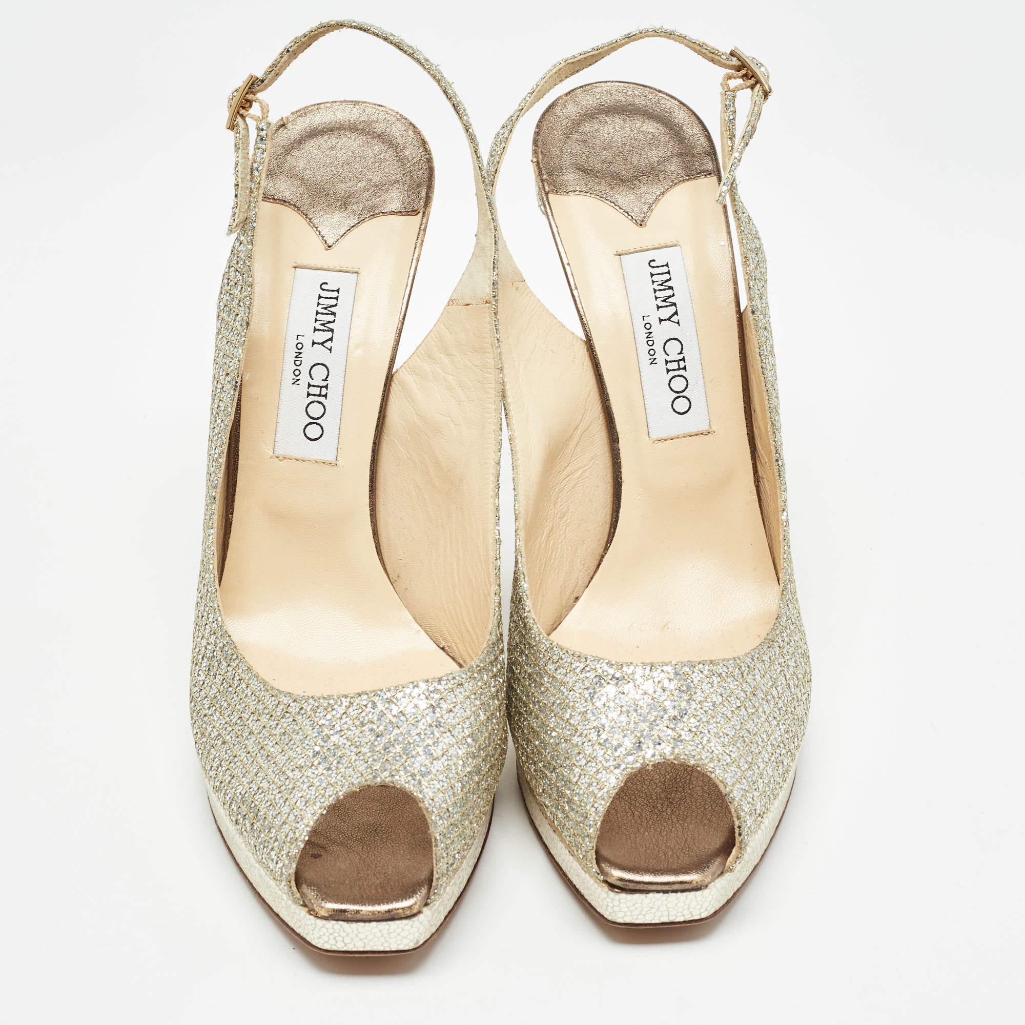 Beige Jimmy Choo Silver Glitter Nova Slingblack Pumps Size 42