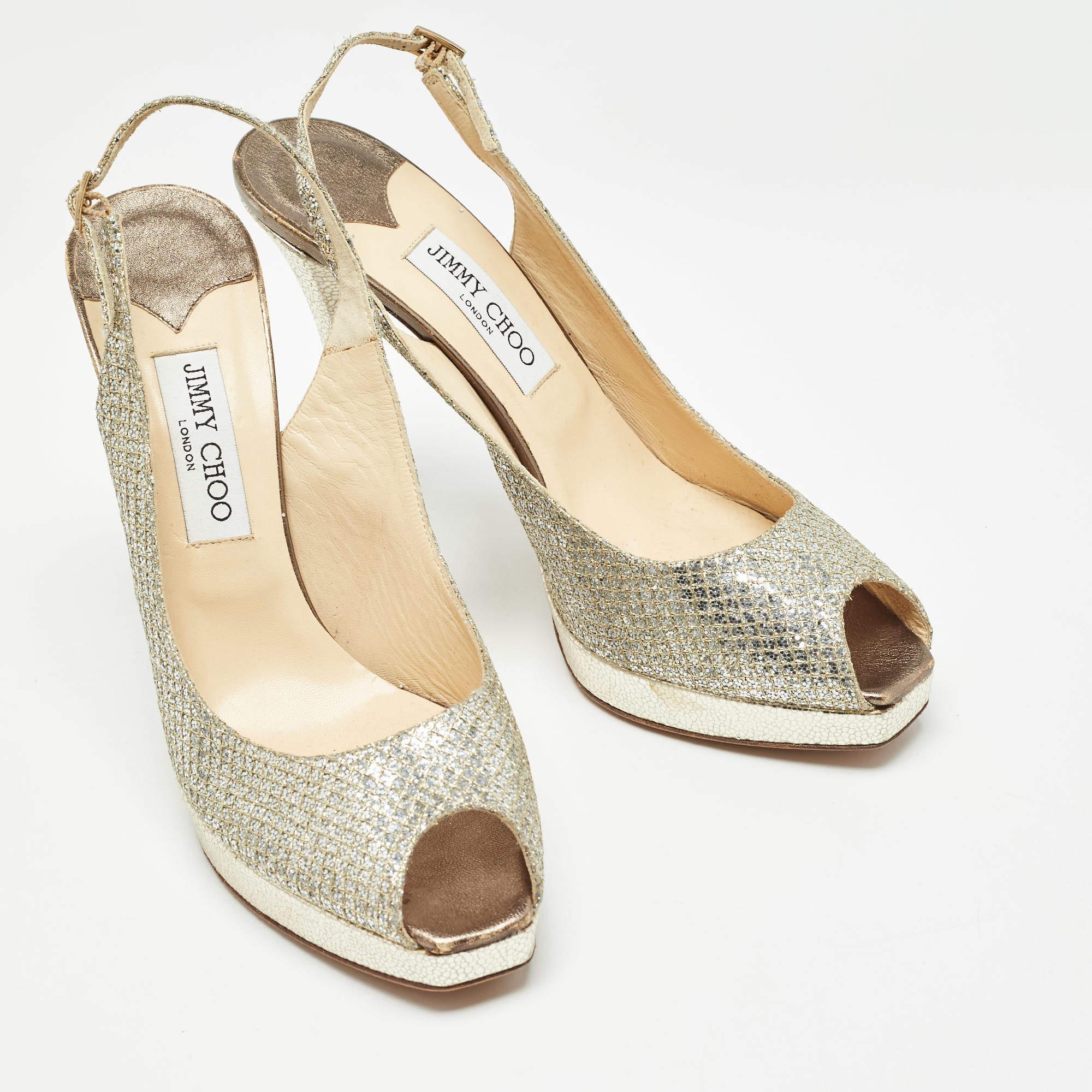 Jimmy Choo Silver Glitter Nova Slingblack Pumps Size 42 In Good Condition In Dubai, Al Qouz 2