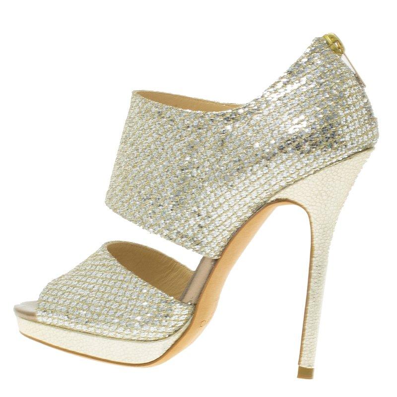 Jimmy Choo Silver Glitter Private Platform Sandals Size 36.5 6