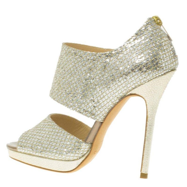 Jimmy Choo Silver Glitter Private Platform Sandals Size 36.5 For Sale ...