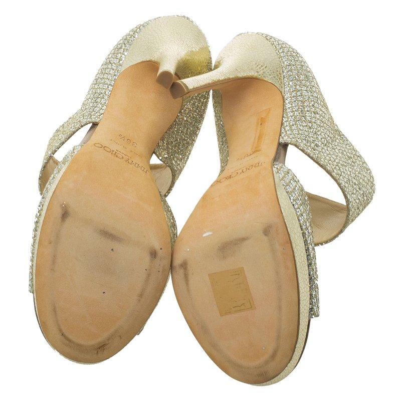 Jimmy Choo Silver Glitter Private Platform Sandals Size 36.5 In Excellent Condition In Dubai, Al Qouz 2