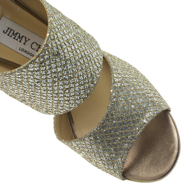 Jimmy Choo Silver Glitter Private Platform Sandals Size 36.5 4