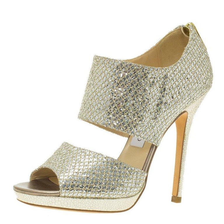 Jimmy Choo Silver Glitter Private Platform Sandals Size 36.5 For Sale ...