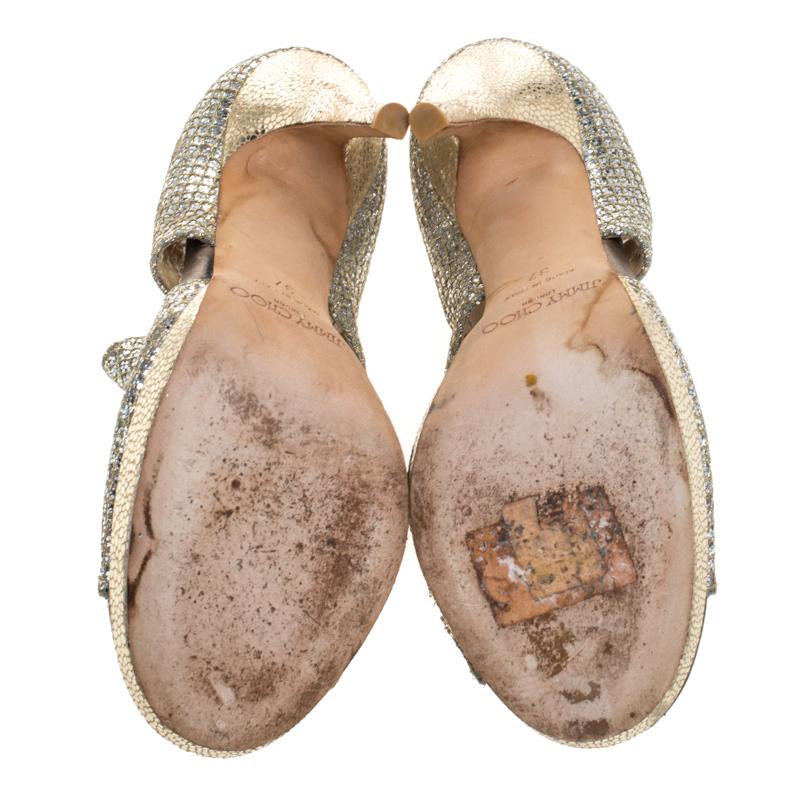 Jimmy Choo Silver Glitter Private Platform Sandals Size 37 In Fair Condition In Dubai, Al Qouz 2