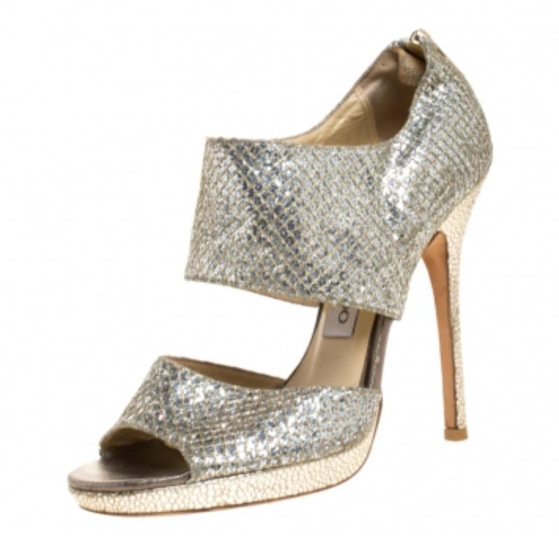 Jimmy Choo - Sandales à plateforme privées et paillettes argentées, taille 37 en vente 2