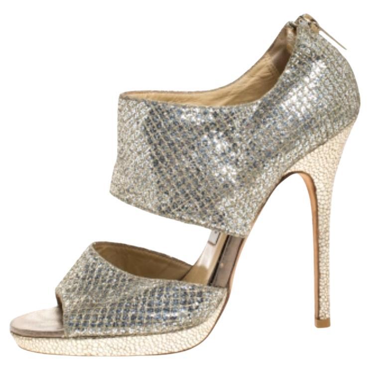 Jimmy Choo - Sandales à plateforme privées et paillettes argentées, taille 37 en vente