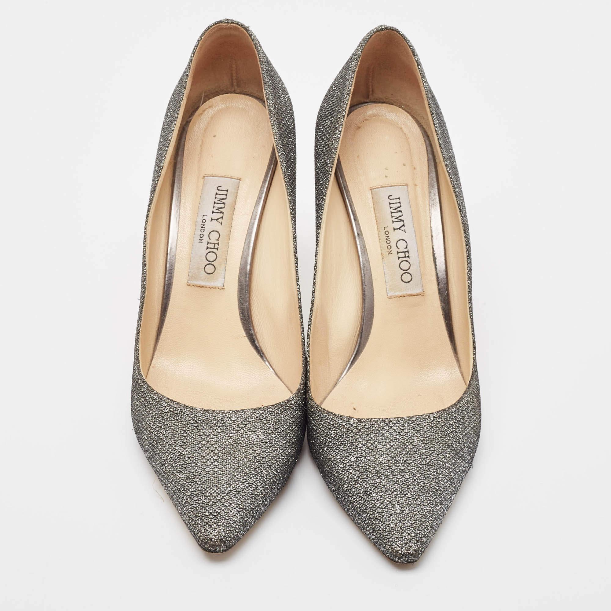 Argento Jimmy Choo Silver Glitter Romi Pumps Taglia 39 in vendita