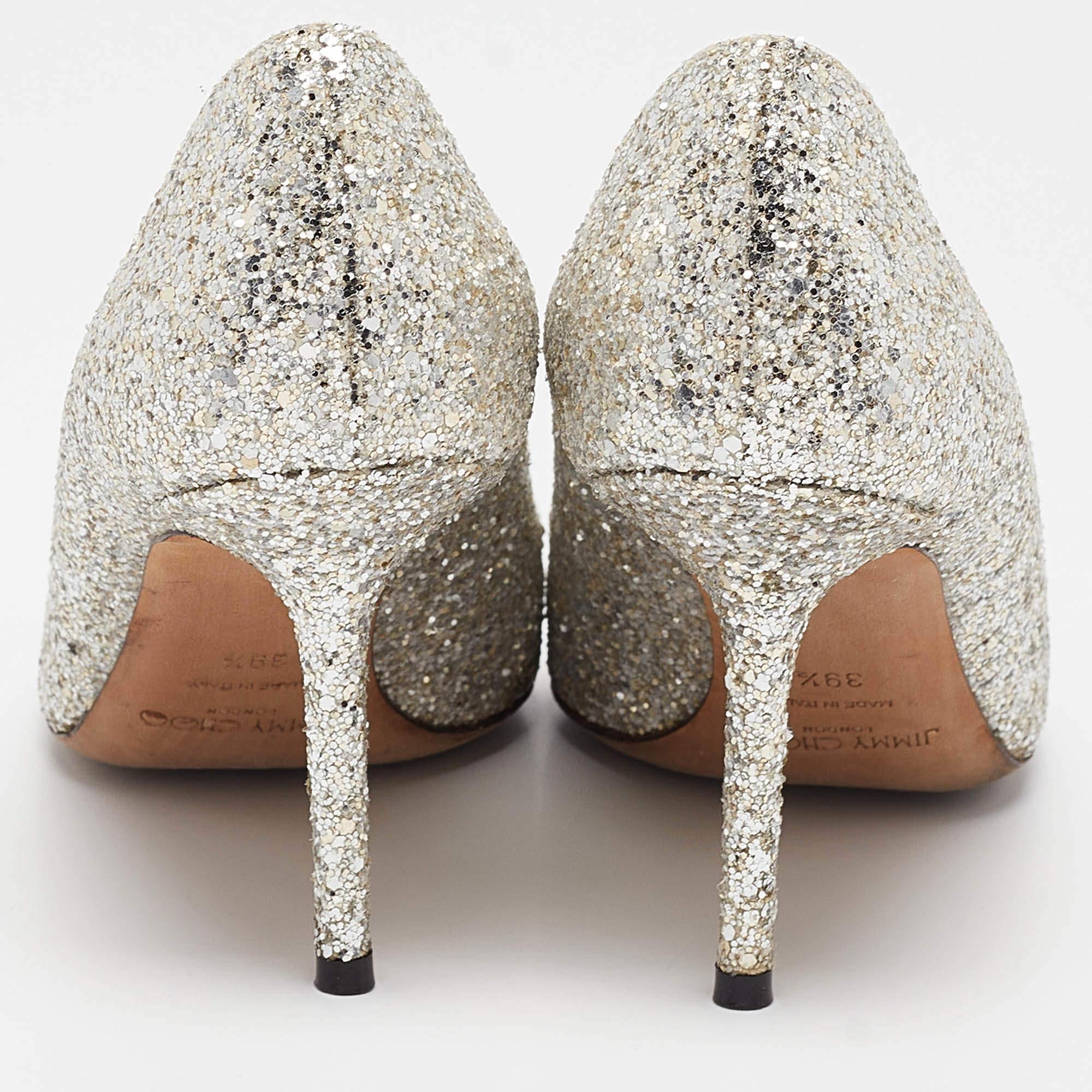 Donna Jimmy Choo Silver Glitter Romi Pumps Taglia 39.5