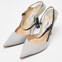 Jimmy Choo Silver Glitter Slingback Pumps Size 37.5