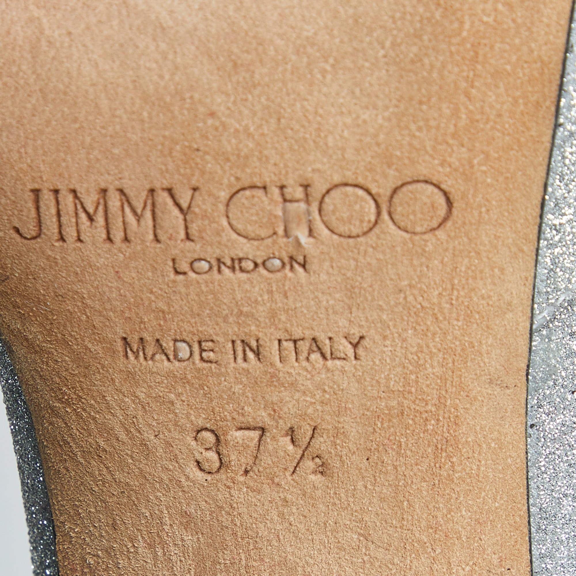 Jimmy Choo Silver Glitter Slingback Pumps Size 37.5 For Sale 4