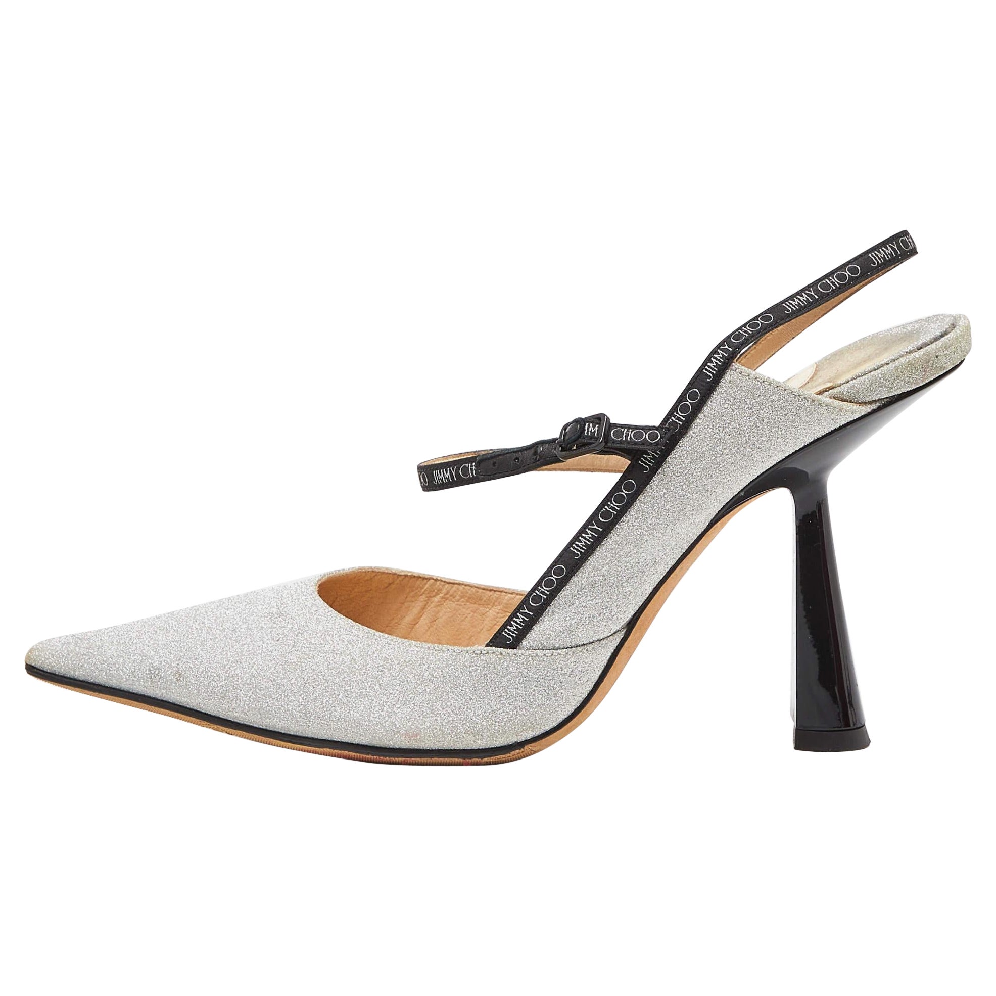 Jimmy Choo Bombas Slingback de purpurina plateada Talla 37.5