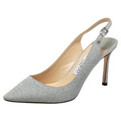 Jimmy Choo Silver Glitter Slingback Pumps Size 38.5
