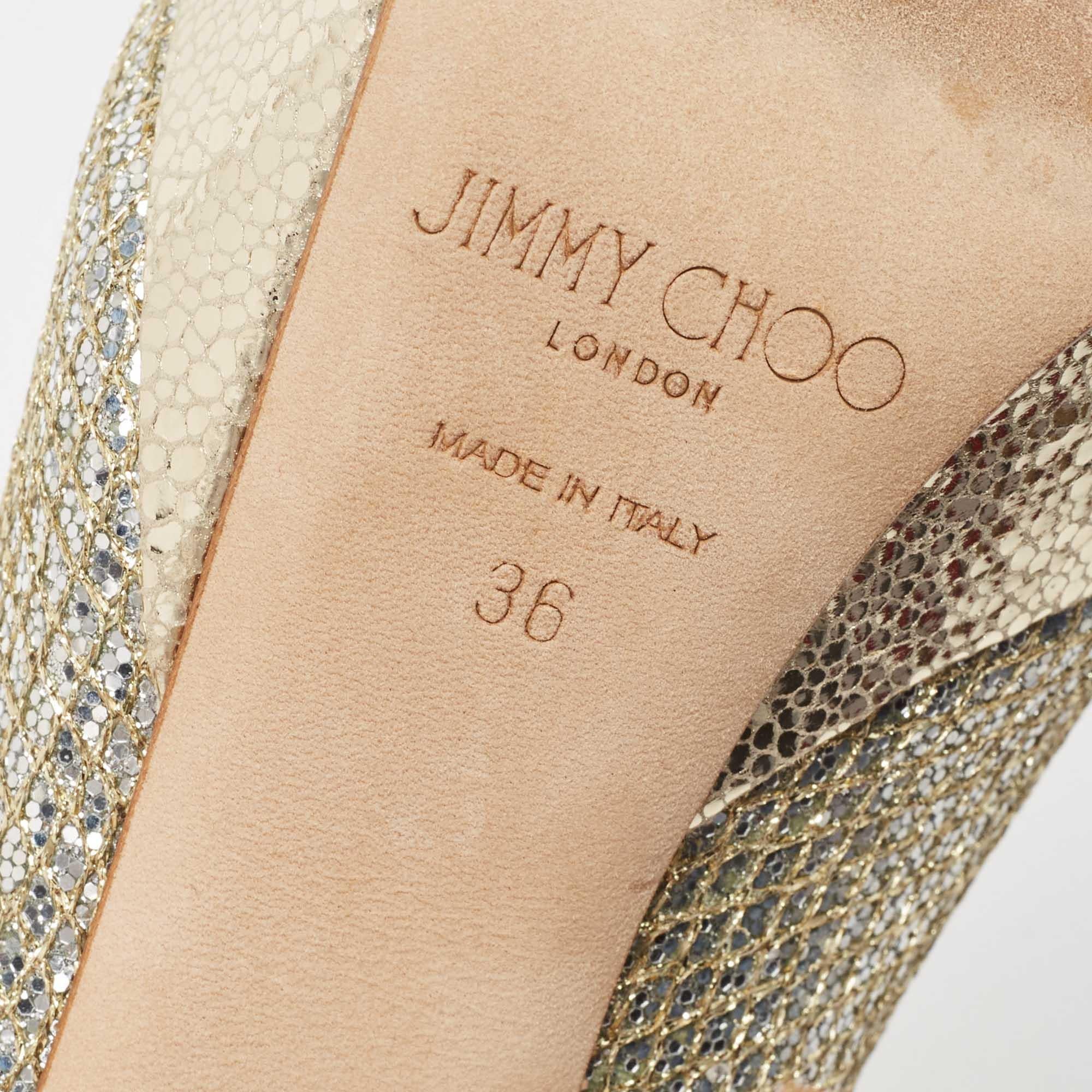 Jimmy Choo Silver/Gold Coarse Glitter Jeanette Pumps Size 36 4