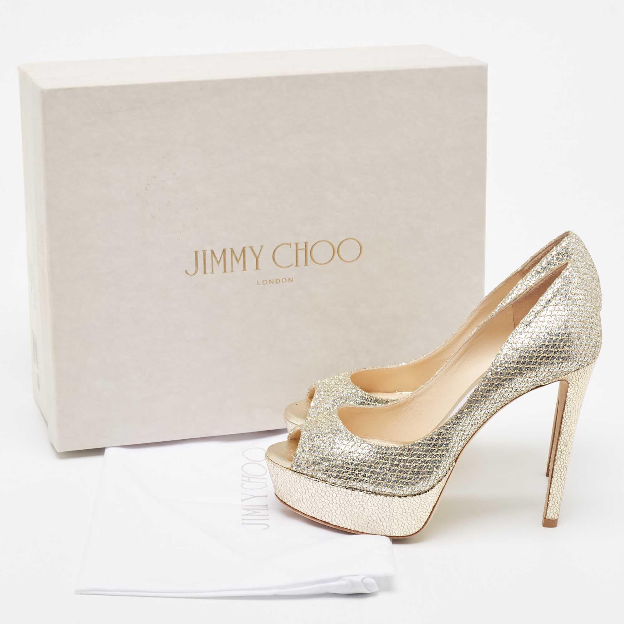 Jimmy Choo Silver/Gold Coarse Glitter Jeanette Pumps Size 36 5