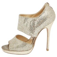Jimmy Choo Silver/Gold Coarse Glitter Private Platform Sandals Size 37