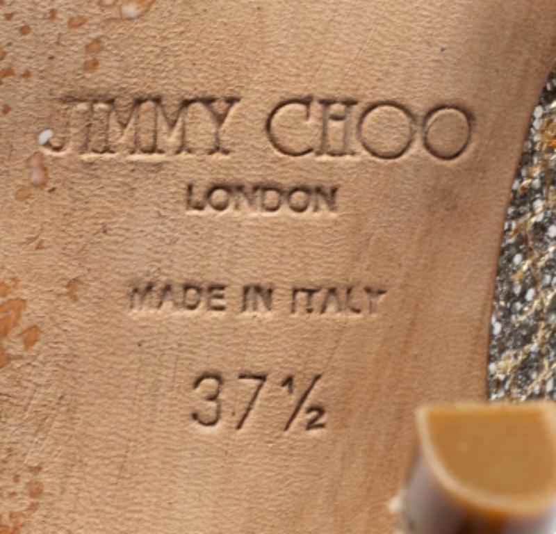 Jimmy Choo Silber/Gold Glitter And Leder Mary Jane Pumps Größe 37,5 im Zustand „Gut“ im Angebot in Dubai, Al Qouz 2