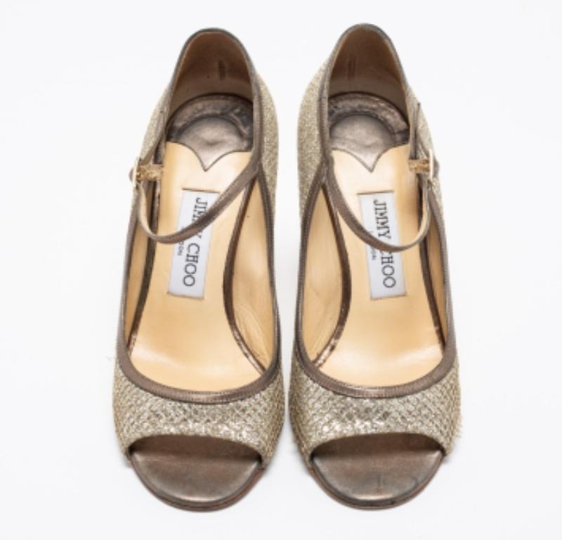 Jimmy Choo Silber/Gold Glitter And Leder Mary Jane Pumps Größe 37,5 im Angebot 2