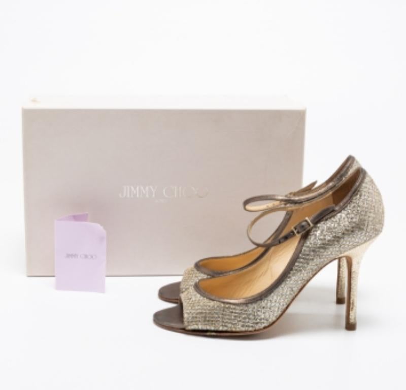 Jimmy Choo Silber/Gold Glitter And Leder Mary Jane Pumps Größe 37,5 im Angebot 4