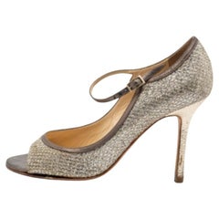 Jimmy Choo Silber/Gold Glitter And Leder Mary Jane Pumps Größe 37,5