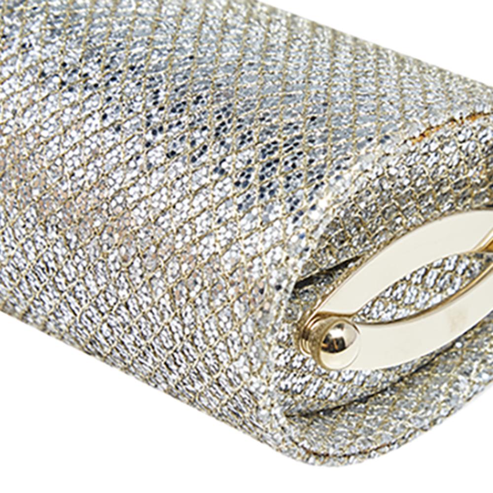 Jimmy Choo Silver/Gold Glitter Fabric Twill Tube Clutch In Good Condition In Dubai, Al Qouz 2