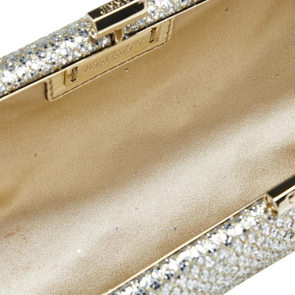 Jimmy Choo Silver/Gold Glitter Fabric Twill Tube Clutch 2