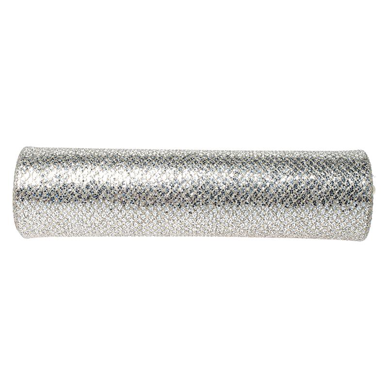 Jimmy Choo Silver/Gold Glitter Fabric Twill Tube Clutch 2