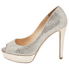 Jimmy Choo Silver/Gold Glitter Luna Peep Toe Pumps Size 36