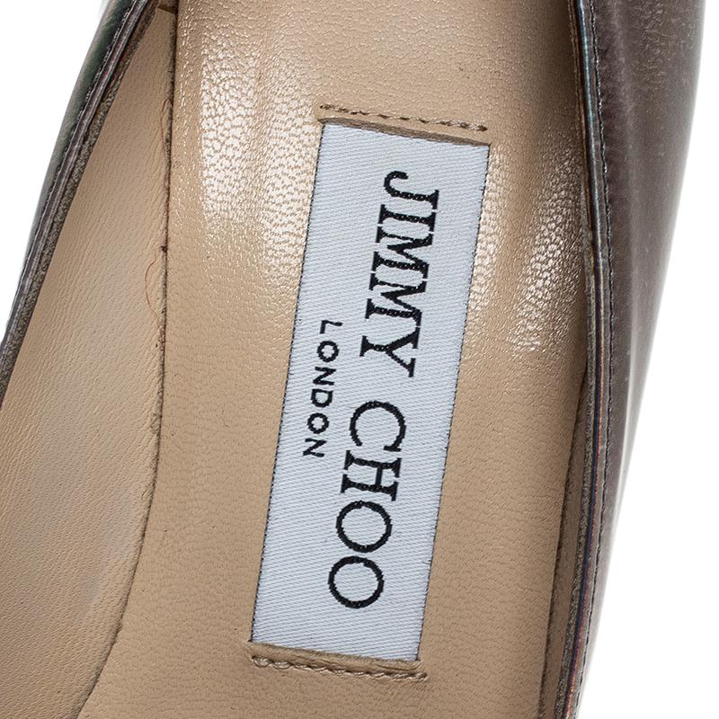 Brown Jimmy Choo Silver Holographic Leather Avril Pointed Toe Pumps Size 35