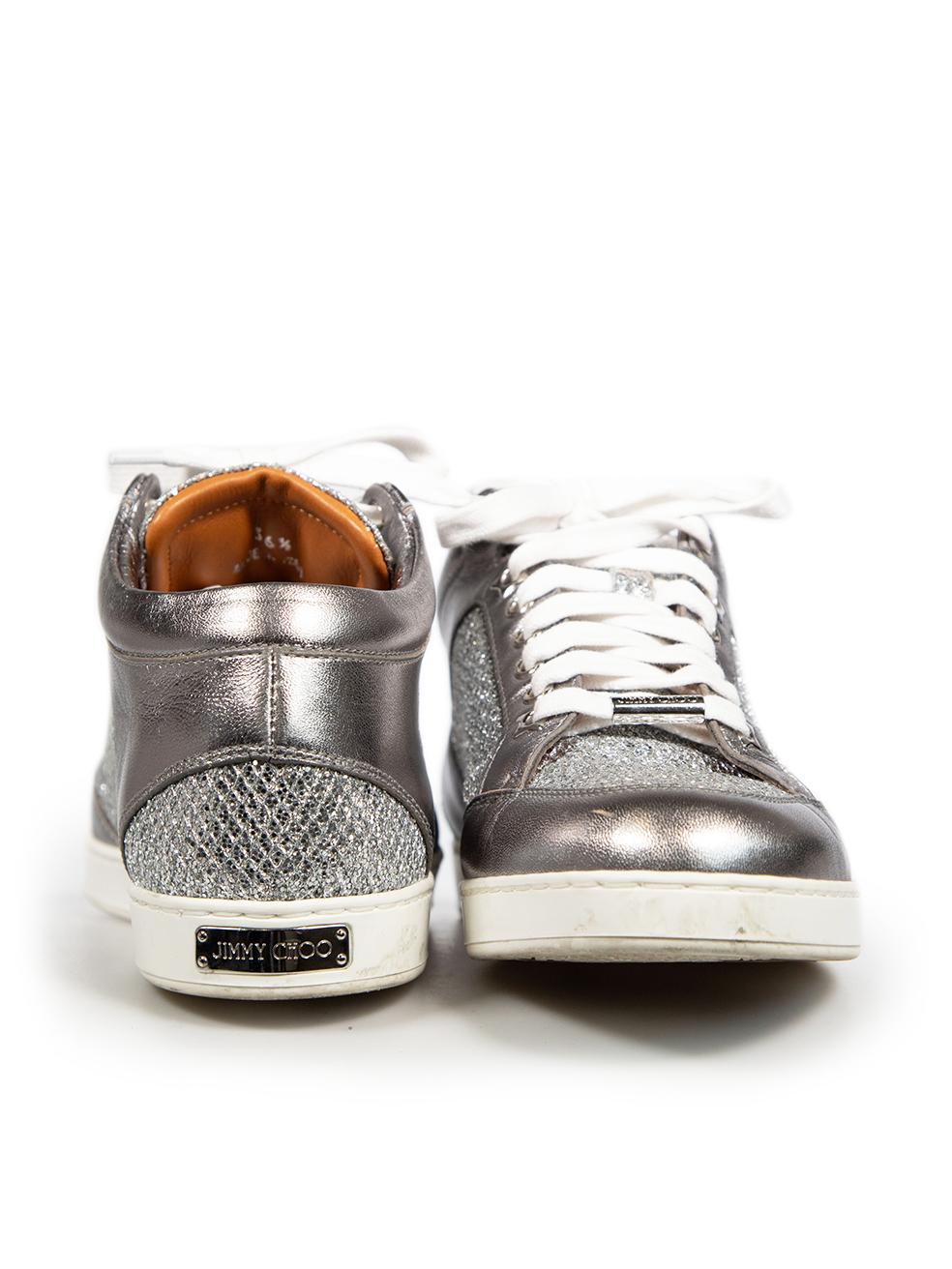 Jimmy Choo Silver Leather Glitter Panel Trainers Size IT 36.5 In Good Condition In London, GB