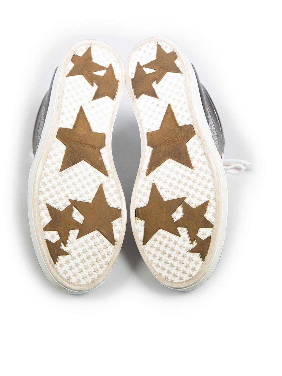 Women's Jimmy Choo Silver Leather Glitter Panel Trainers Size IT 36.5