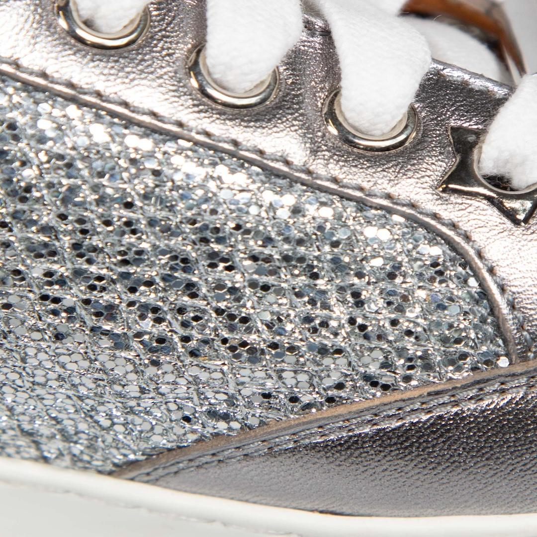 Jimmy Choo Silver Leather Glitter Panel Trainers Size IT 36.5 1