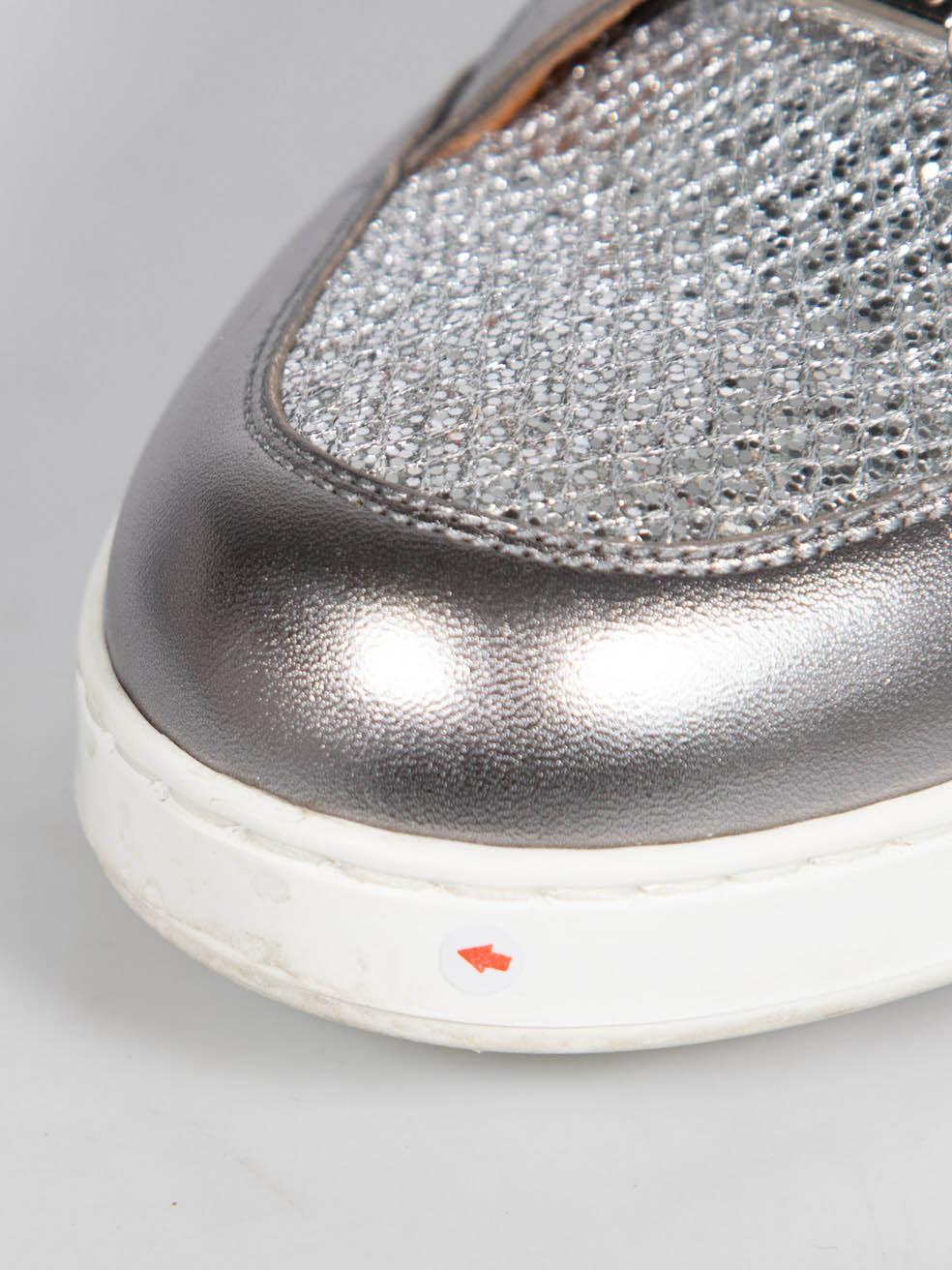 Jimmy Choo Silver Leather Glitter Panel Trainers Size IT 36.5 3