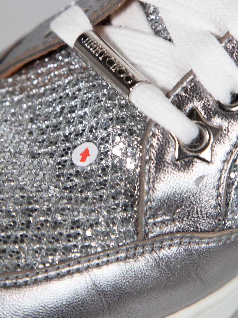 Jimmy Choo Silver Leather Glitter Panel Trainers Size IT 36.5 4