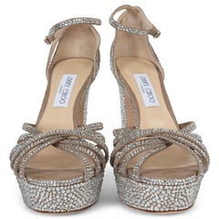 JIMMY CHOO silver leather ISRA 120 CRYSTAL PLATFORM Sandals Shoes 41.5