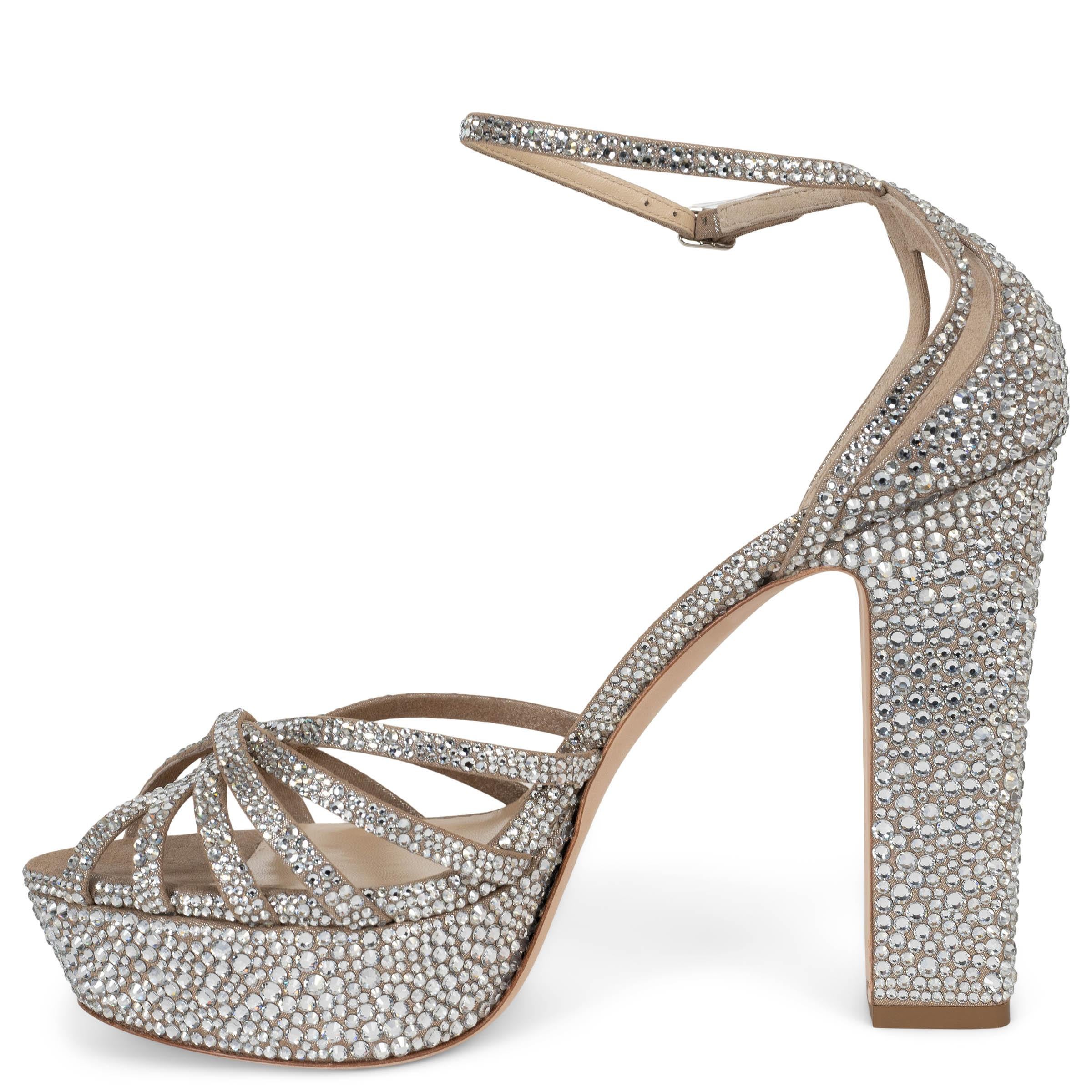 JIMMY CHOO cuero plateado ISRA 120 CRISTAL PLATAFORMA Sandalias Zapatos 41.5 Plata en venta