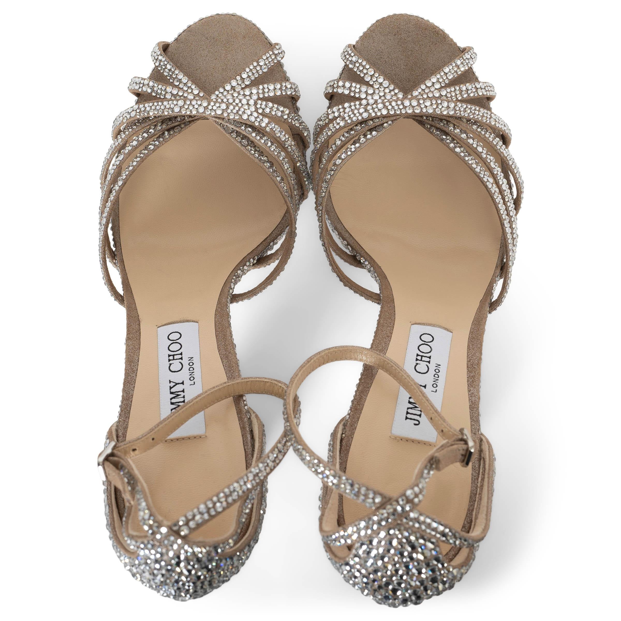 JIMMY CHOO cuero plateado ISRA 120 CRISTAL PLATAFORMA Sandalias Zapatos 41.5 en venta 1