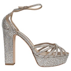 JIMMY CHOO silver leather ISRA 120 CRYSTAL PLATFORM Sandals Shoes 41.5